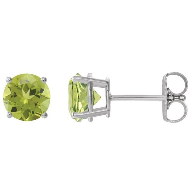 Sterling Silver Round 6 Mm Friction Backs 4-Prong Polished Natural Peridot Stud Earrings