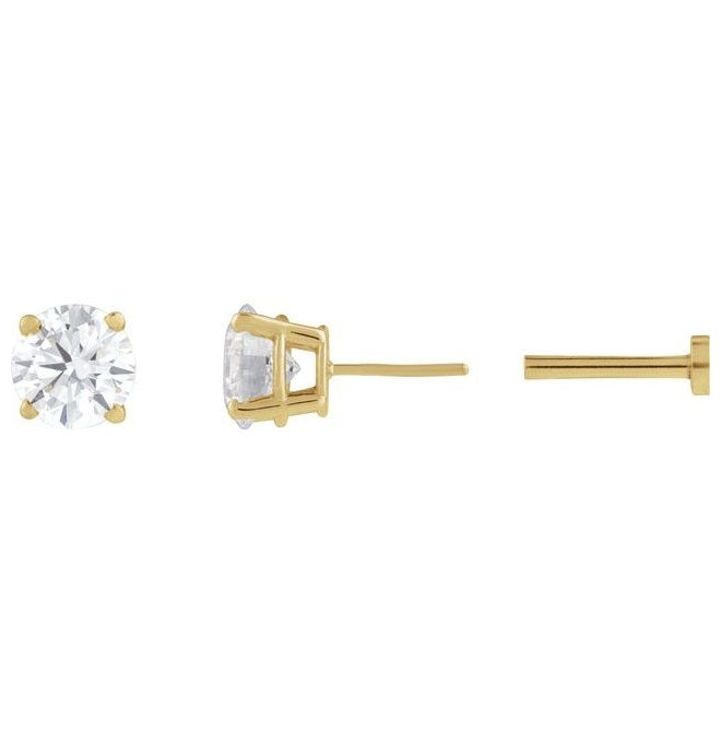 14K Yellow Gold Round 4.5Mm Vs, F+ Tension Back 4-Prong Polished 1/3 Ct Lab-Grown Diamond Lightweight Earring