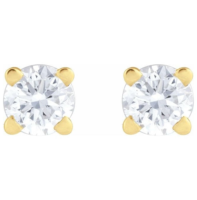14K Yellow Gold Round 3Mm Vs, F+ Tension Back 4-Prong Polished 1/10 Ct Lab-Grown Diamond Lightweight Earring