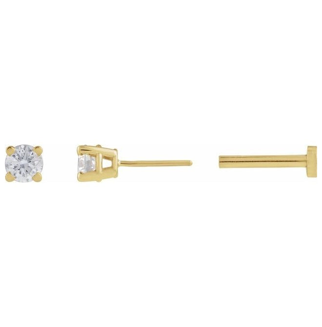 14K Yellow Gold Round 3Mm Vs, F+ Tension Back 4-Prong Polished 1/10 Ct Lab-Grown Diamond Lightweight Earring