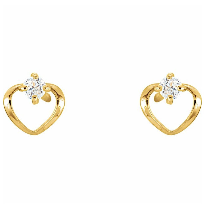 14K Yellow Gold Imitation White Cubic Zirconia Youth Heart Earrings