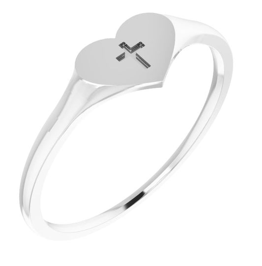 Sterling Silver Polished Youth Heart With Cross Ring Size 3
