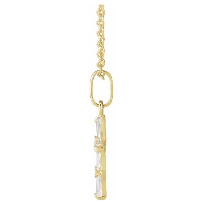 14K Yellow Gold Tapered Baguette 3 X 1.5 Mm 15 In Polished Cz Youth Cross Necklace With Box
