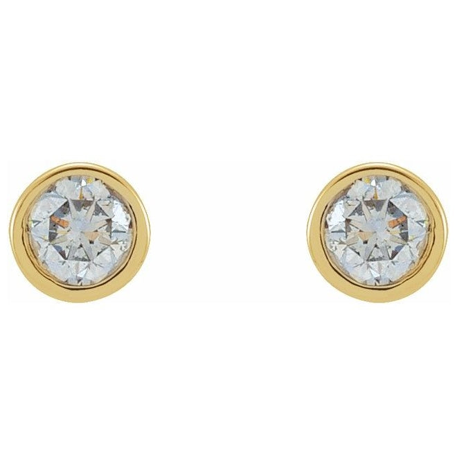 14K Yellow Gold Pair Friction Backs  Polished 1 Ctw Lab-Grown Diamond Micro Bezel Earrings