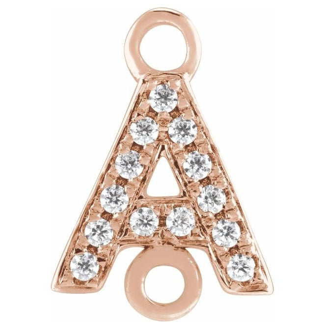 14K Yellow Or White Or Rose Gold Petite Pave Round I1, G-H Polished Natural Diamond Initial Link