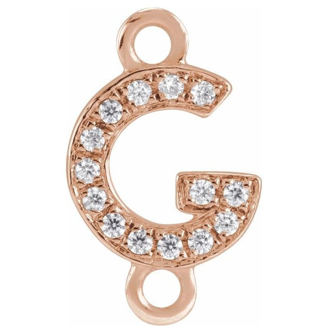 14K Yellow Or White Or Rose Gold Petite Pave Round I1, G-H Polished Natural Diamond Initial Link