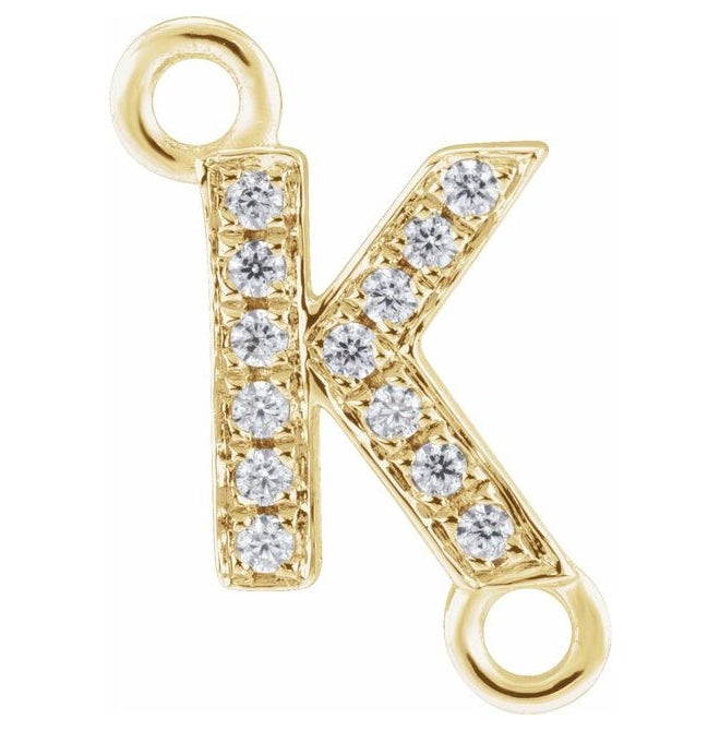 14K Yellow Or White Or Rose Gold Petite Pave Round I1, G-H Polished Natural Diamond Initial Link