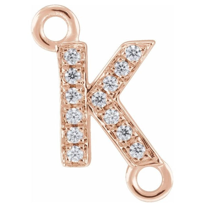 14K Yellow Or White Or Rose Gold Petite Pave Round I1, G-H Polished Natural Diamond Initial Link