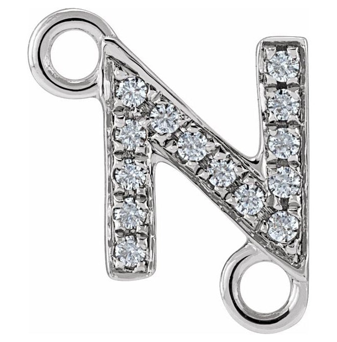 14K Yellow Or White Or Rose Gold Petite Pave Round I1, G-H Polished Natural Diamond Initial Link