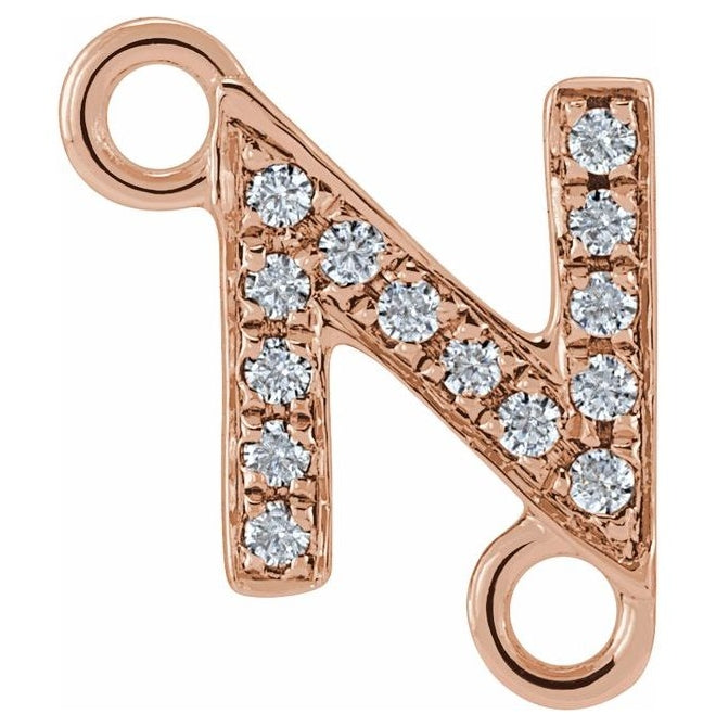 14K Yellow Or White Or Rose Gold Petite Pave Round I1, G-H Polished Natural Diamond Initial Link