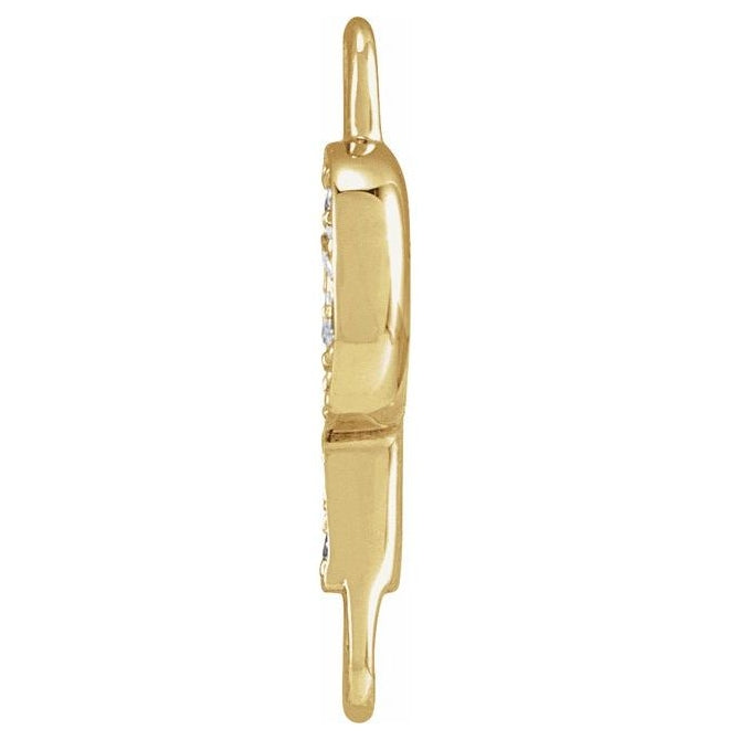 14K Yellow Or White Or Rose Gold Petite Pave Round I1, G-H Polished Natural Diamond Initial Link