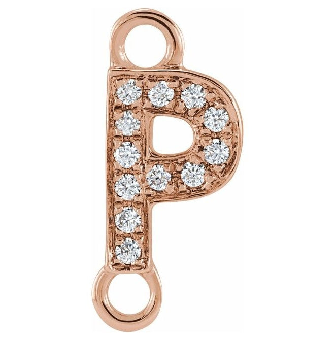 14K Yellow Or White Or Rose Gold Petite Pave Round I1, G-H Polished Natural Diamond Initial Link