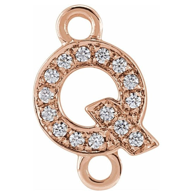14K Yellow Or White Or Rose Gold Petite Pave Round I1, G-H Polished Natural Diamond Initial Link