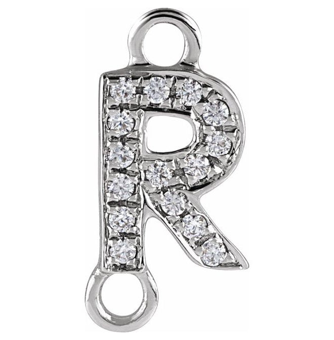 14K Yellow Or White Or Rose Gold Petite Pave Round I1, G-H Polished Natural Diamond Initial Link
