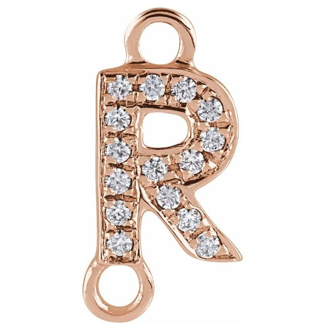 14K Yellow Or White Or Rose Gold Petite Pave Round I1, G-H Polished Natural Diamond Initial Link