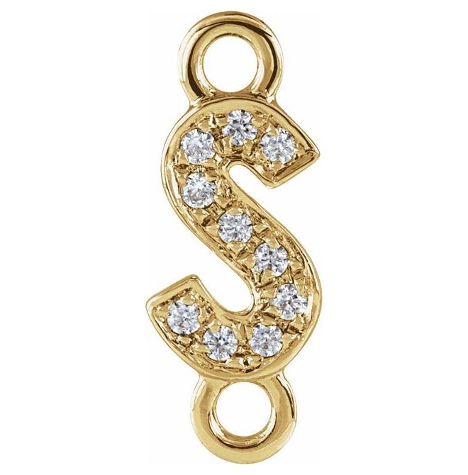 14K Yellow Or White Or Rose Gold Petite Pave Round I1, G-H Polished Natural Diamond Initial Link