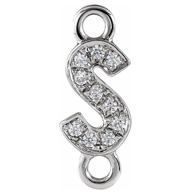 14K Yellow Or White Or Rose Gold Petite Pave Round I1, G-H Polished Natural Diamond Initial Link