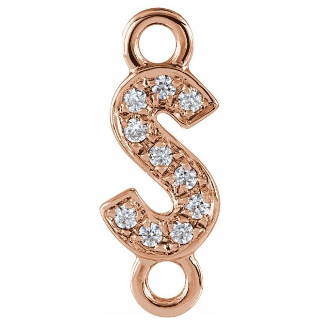 14K Yellow Or White Or Rose Gold Petite Pave Round I1, G-H Polished Natural Diamond Initial Link