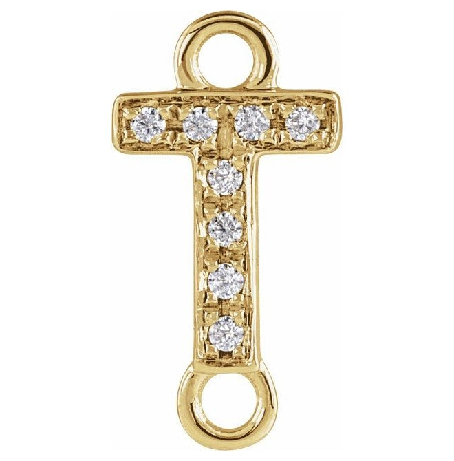 14K Yellow Or White Or Rose Gold Petite Pave Round I1, G-H Polished Natural Diamond Initial Link