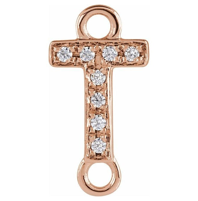 14K Yellow Or White Or Rose Gold Petite Pave Round I1, G-H Polished Natural Diamond Initial Link