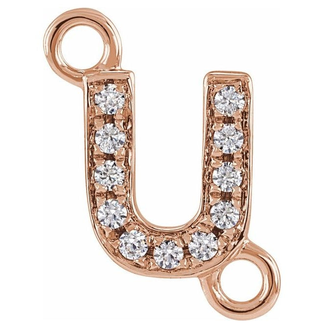 14K Yellow Or White Or Rose Gold Petite Pave Round I1, G-H Polished Natural Diamond Initial Link