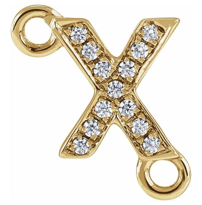 14K Yellow Or White Or Rose Gold Petite Pave Round I1, G-H Polished Natural Diamond Initial Link