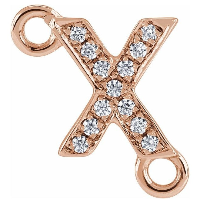 14K Yellow Or White Or Rose Gold Petite Pave Round I1, G-H Polished Natural Diamond Initial Link