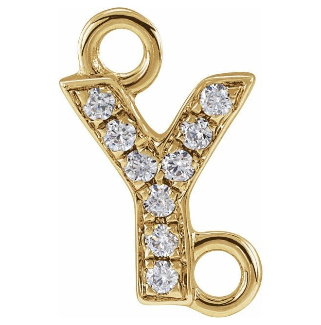 14K Yellow Or White Or Rose Gold Petite Pave Round I1, G-H Polished Natural Diamond Initial Link
