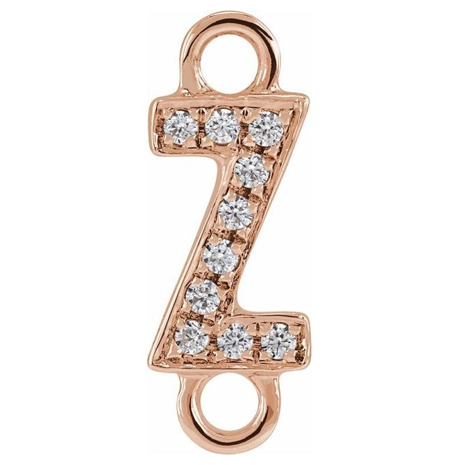 14K Yellow Or White Or Rose Gold Petite Pave Round I1, G-H Polished Natural Diamond Initial Link