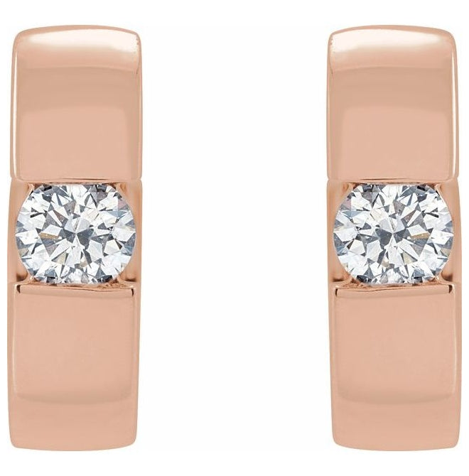 14K Yellow Or White Or Rose Gold Round 9.8 Mm x 3.3 Mm 2.5Mm  I1, G-H Pair Hinged Polished 1/8 Ctw Natural Diamond Huggie Hoop Earrings
