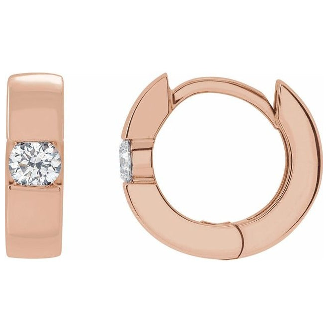 14K Yellow Or White Or Rose Gold Round 9.8 Mm x 3.3 Mm 2.5Mm  I1, G-H Pair Hinged Polished 1/8 Ctw Natural Diamond Huggie Hoop Earrings