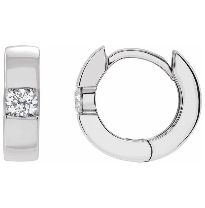 14K Yellow Or White Or Rose Gold Round 9.8 Mm x 3.3 Mm 2.5Mm  I1, G-H Pair Hinged Polished 1/8 Ctw Natural Diamond Huggie Hoop Earrings