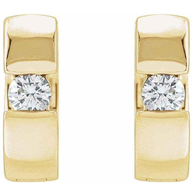 14K Yellow Or White Or Rose Gold Round 9.8 Mm x 3.3 Mm 2.5Mm  I1, G-H Pair Hinged Polished 1/8 Ctw Natural Diamond Huggie Hoop Earrings