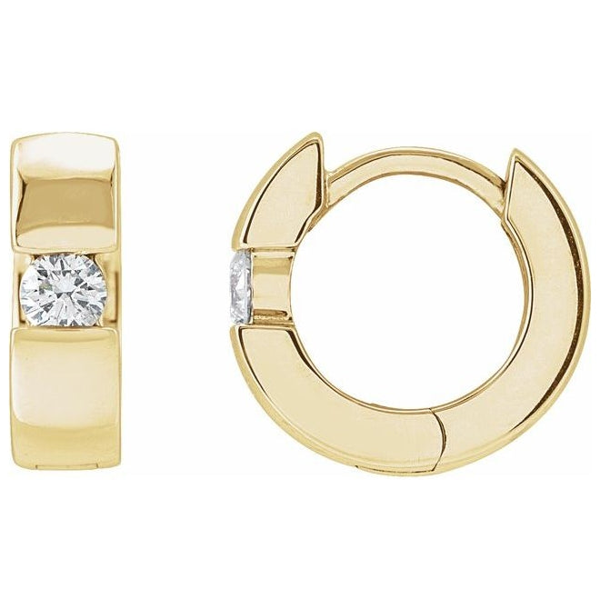14K Yellow Or White Gold Round 9.8 Mm x 3.3 Mm 2.5Mm  Si1-Si2, G-H Pair Hinged Polished 1/8 Ctw Lab-Grown Diamond Huggie Hoop Earrings