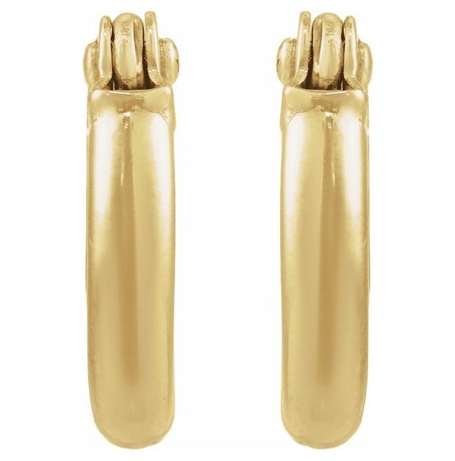 14K Yellow Gold 10 Mm Catch Polished Tube Hoop Earrings