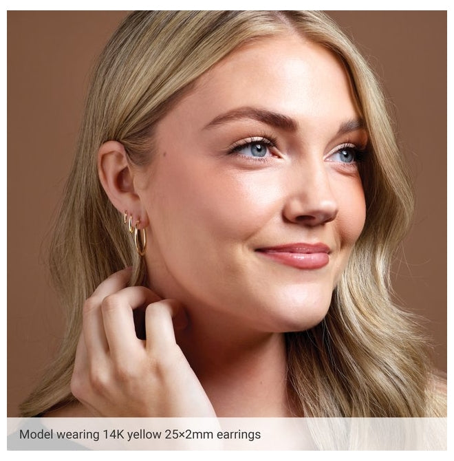 14K Yellow Gold 10 Mm Catch Polished Tube Hoop Earrings