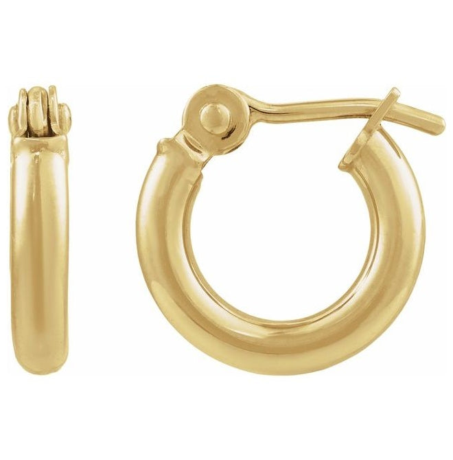 14K Yellow Gold 10 Mm Catch Polished Tube Hoop Earrings