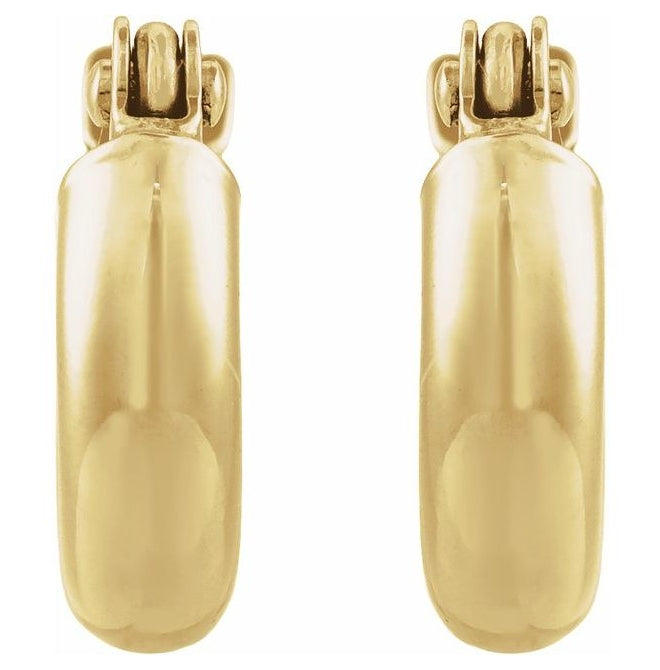 14K Yellow Gold 10 Mm Catch Polished Tube Hoop Earrings