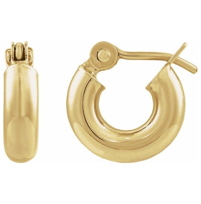 14K Yellow Gold 10 Mm Catch Polished Tube Hoop Earrings