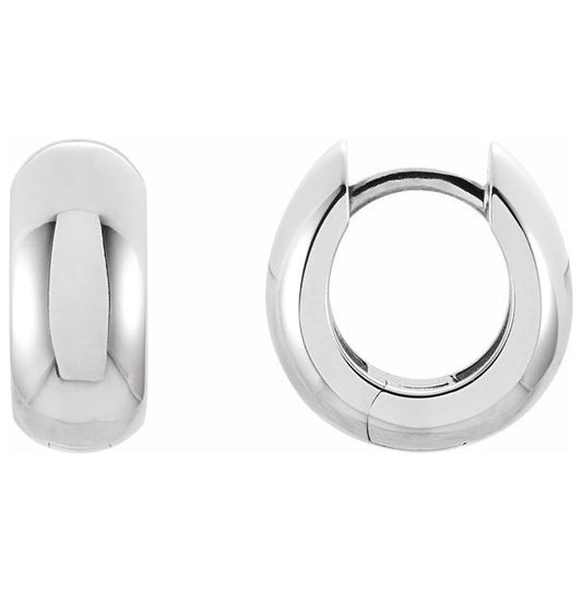 14K White Gold 12.7 Mm x 5.5 Mm Pair Hinged Polished Hinged Hoop Earrings