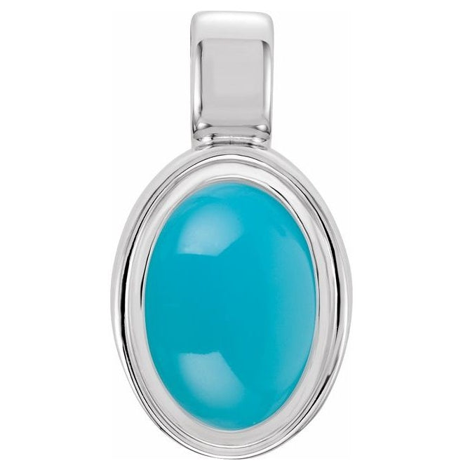 Sterling Silver Oval 6 X 4 Mm Polished Natural Cabochon Turquoise Bezel Charm/Pendant