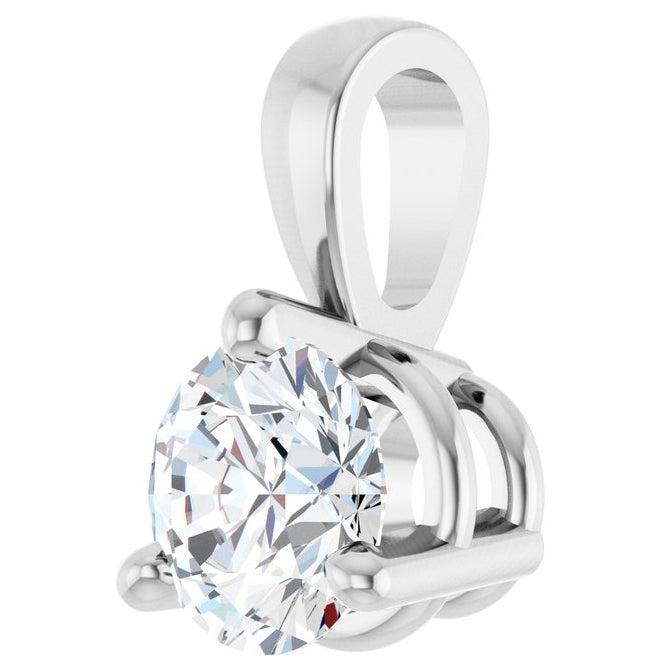 14K White Gold Round I1, G-H Polished Natural Diamond Solitaire 3-Prong Pendant