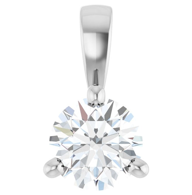 14K White Gold Round I1, G-H Polished Natural Diamond Solitaire 3-Prong Pendant