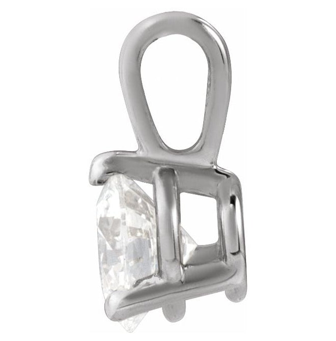 14K White Gold Round I1, G-H Polished Natural Diamond Solitaire 3-Prong Pendant