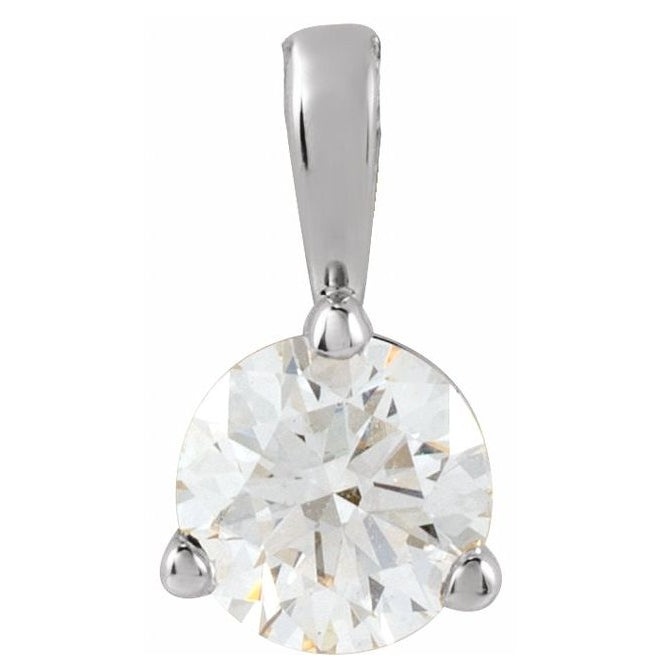 14K White Gold Round I1, G-H Polished Natural Diamond Solitaire 3-Prong Pendant