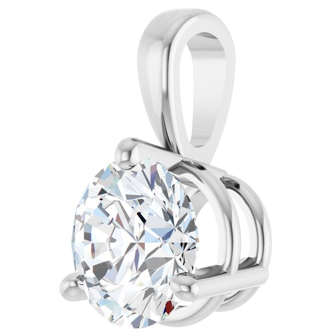 14K White Gold Round I1, G-H Polished Natural Diamond Solitaire 3-Prong Pendant