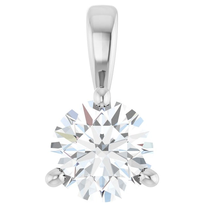 14K White Gold Round I1, G-H Polished Natural Diamond Solitaire 3-Prong Pendant