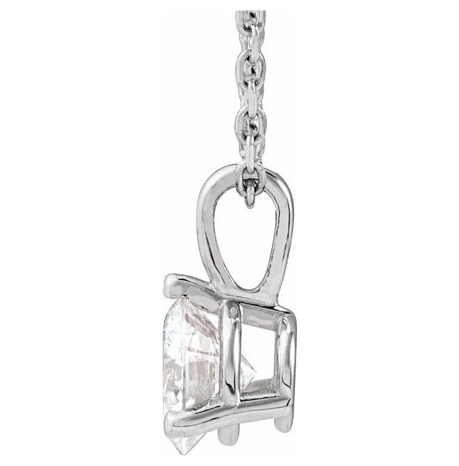 14K White Gold Round 5Mm I1, G-H 18 In Polished 1/2 Ct Natural Diamond Solitaire 3-Prong Necklace