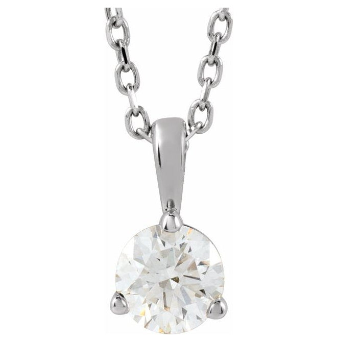 14K Yellow Or White Gold Round Si1-Si2, G-H 18 In Polished Lab-Grown Diamond Solitaire 3-Prong Necklace