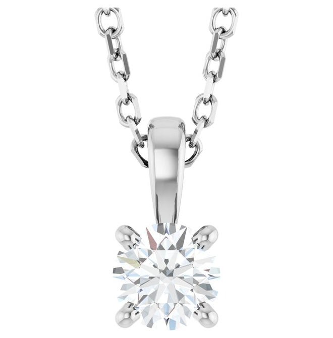 14K Yellow Or White Gold Round I1, G-H Polished Natural Diamond 18" Necklace 1Mm With Spring Ring
